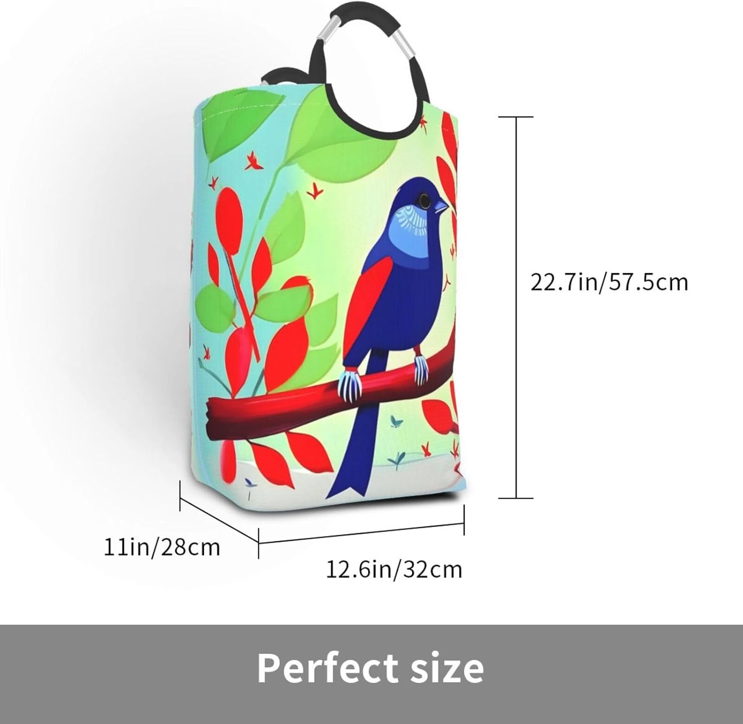 Red Leaf Bird Foldable storage bag, 50L capacity, suitable for laundry room, dormitory bedroom, dirty clothes storage basket.