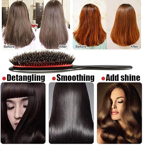 Miniatura 3 de Cepillo de cerdas de jabalí, cepillo desenredante para cabello rizado, fino, ondulado, natural, enredado, cepillo antiencrespamiento para mujeres y