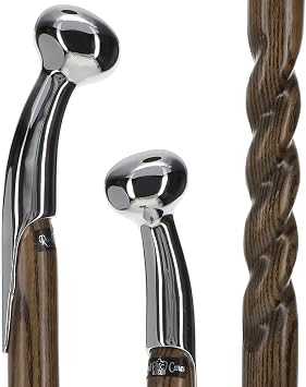 Royal RC Canes Premium Chrome-Plated Brass Hame Handle Walking Cane & Stick Twisted Ash Wood Shaft 39 Long Cane for Men and Women