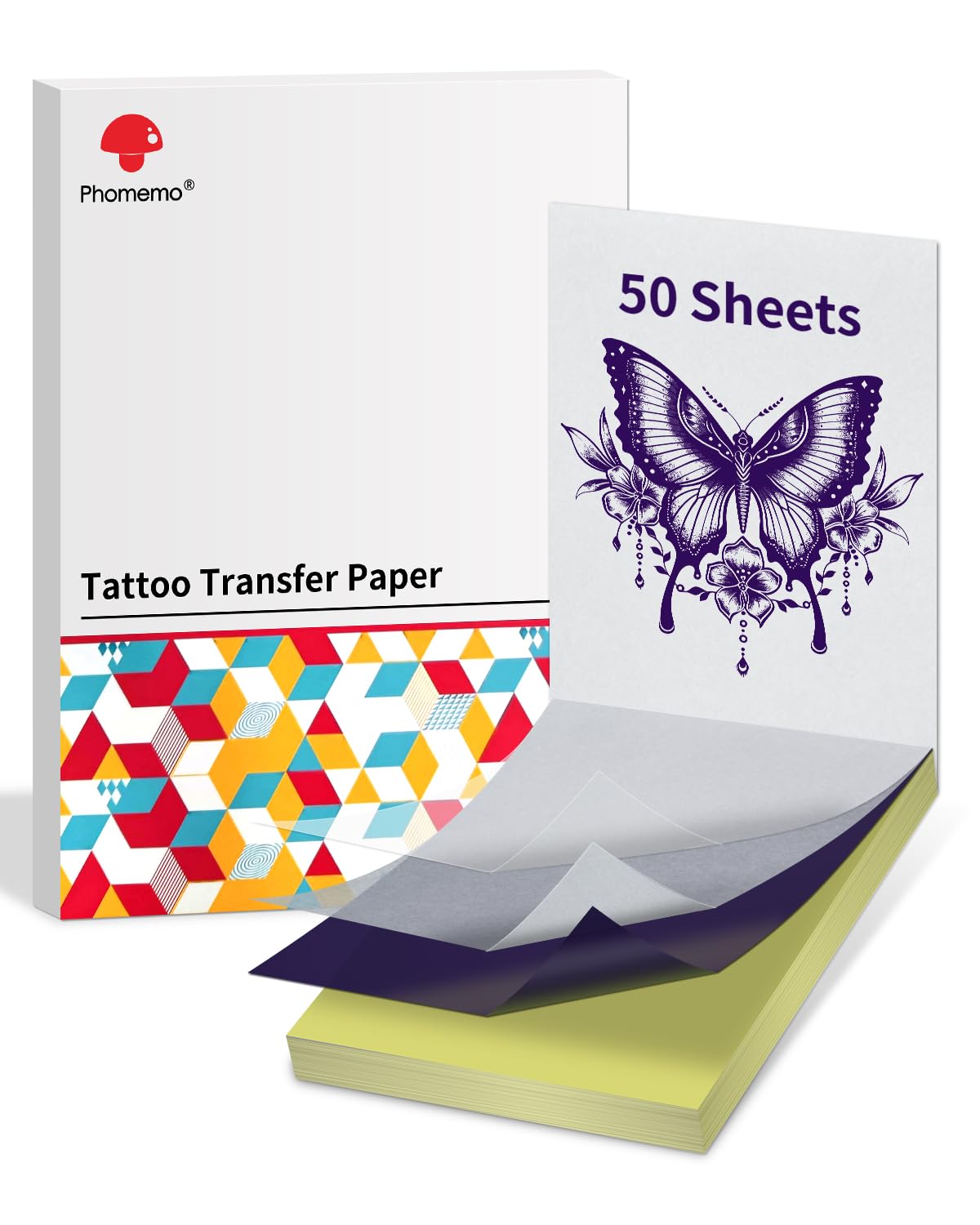 Phomemo 50pcs Tattoo Stencil Paper,A4 Tattoo Transfer Papier,Thermal Stencil Paper for Tattoo Transferpaper Compatible with M08F TP81 TP83 TP88 Tattoo Thermal Printer