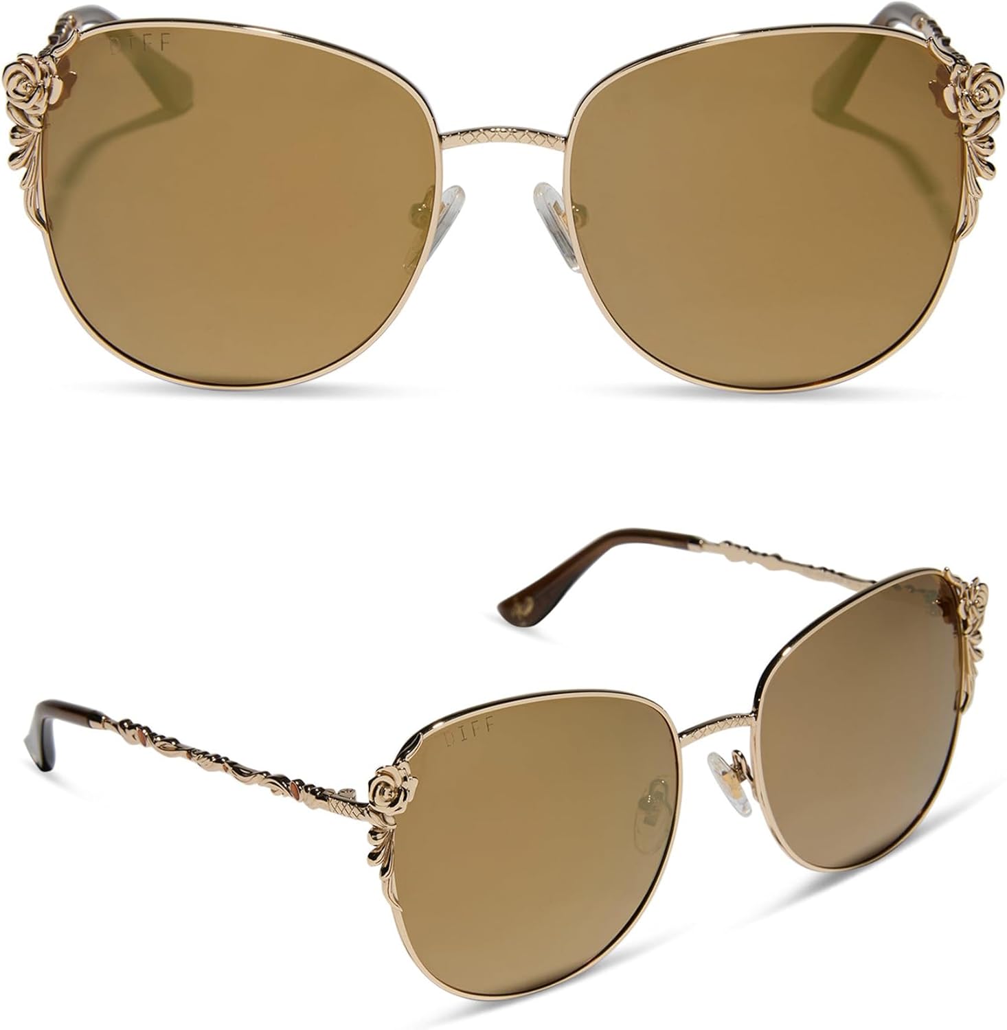 DIFF Disney Princess Belle Designer Square Sunglasses for Women UV400 Polarized Protection, Gold + Brown Gold Flash