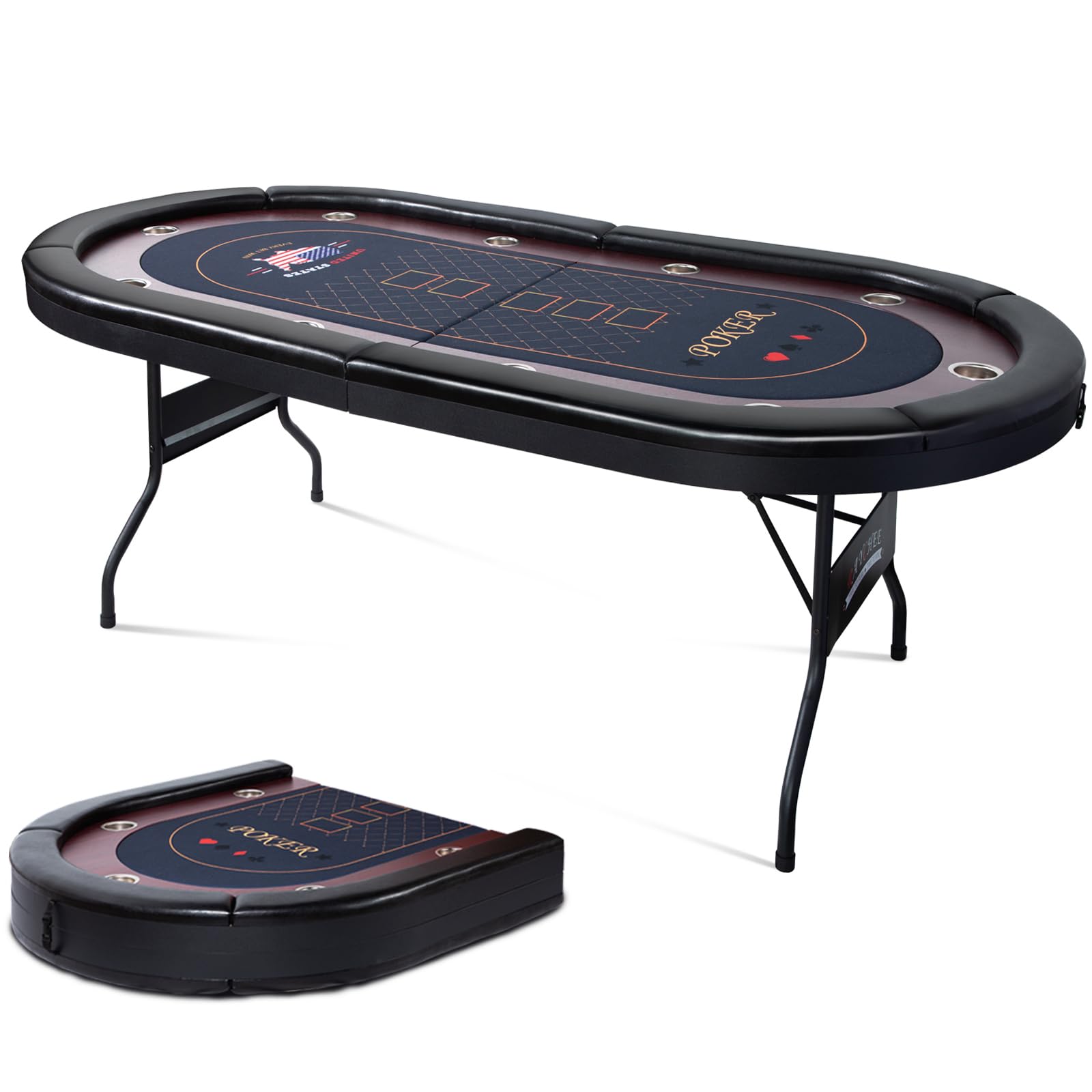 REAHOISY 10 Player Foldable Poker Table, 86" Large Professional Folding Texas Holdem Poker Card Table, Portable Casino Table for Game Room with Padded
