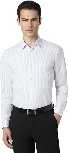 Peter England Men's Regular Fit Full Sleeve Striped Formal Shirt | Cotton Rich | Wonder Fabric | Premium Dobby Weave