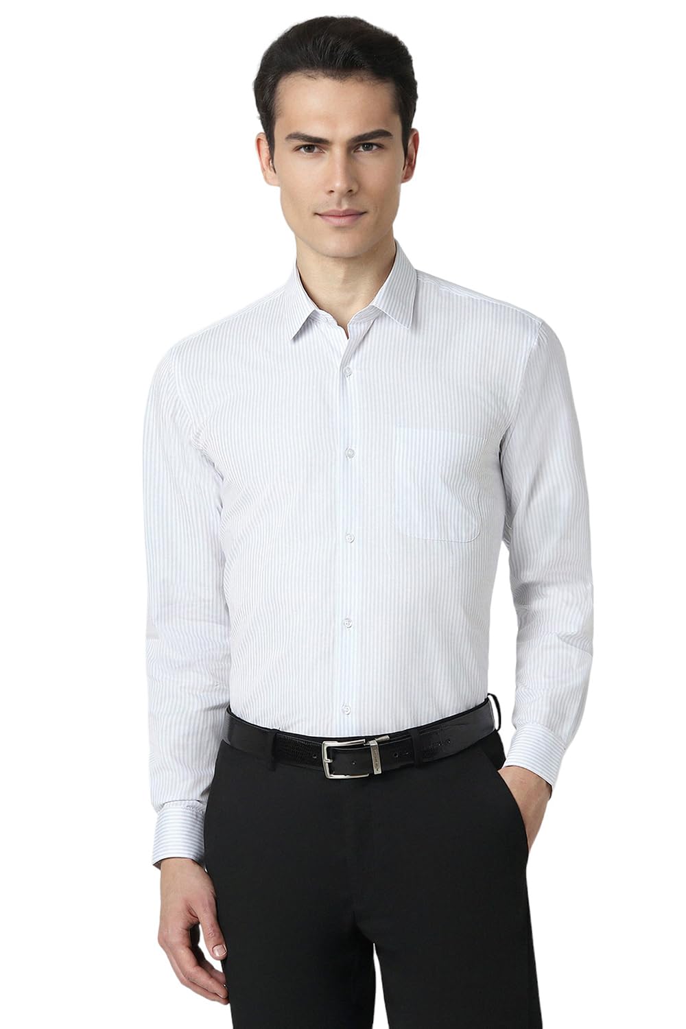 Peter England Men's Regular Fit Full Sleeve Striped Formal Shirt | Cotton Rich | Wonder Fabric | Premium Dobby Weave