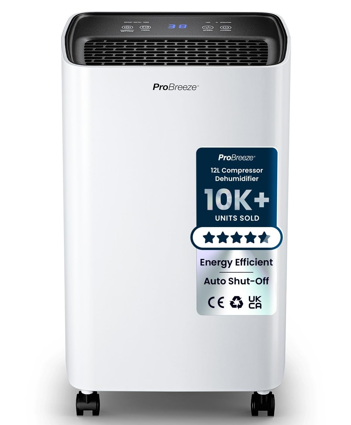Pro Breeze 12L Compressor Dehumidifier with 2L Water Tank, Laundry Drying & Automatic Humi...