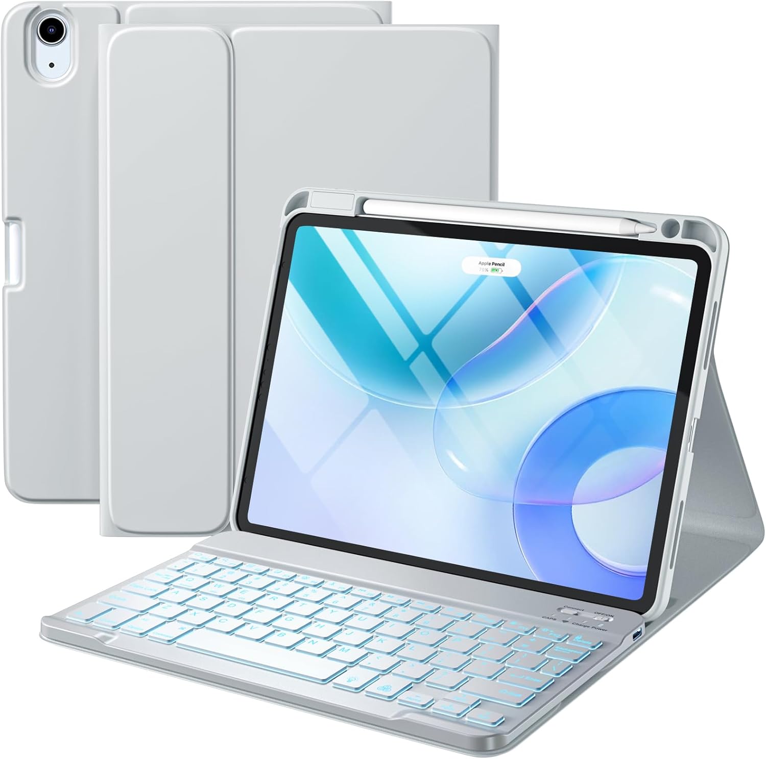 Compatible with iPad Air 11-inch/ 10.9" Air 5th 4th Generation Case with Keyboard - Backlit Detachable, Folio Cover with Pencil Holder for iPad Air 11 Inch M3/M2, Air 5/ Air 4 (Gray)