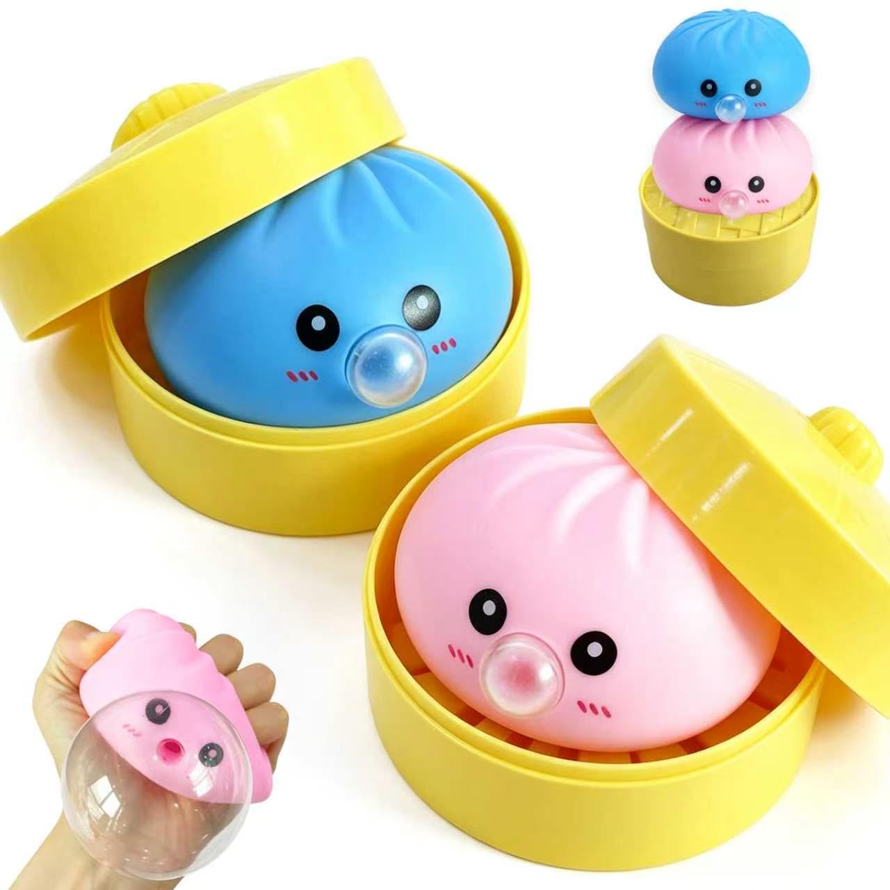 Photo 1 of *NON-FUNCTIONAL*
2Pack Dumpling Squishies Set with Steamer, New Bubble-Blowing Squishies, Stretchy Fidget Sensory Squeeze Toy for Adults & Teens, Cute Desk Gift(Blue+Pink)