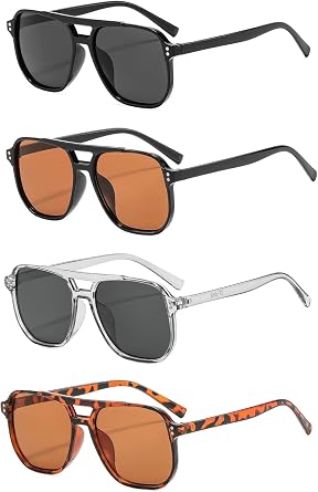 4 Pieces Retro Square Aviator Sunglasses for Women Men Trendy Classic 70s Oversized Aviator Sun Glasses Vintage Shades