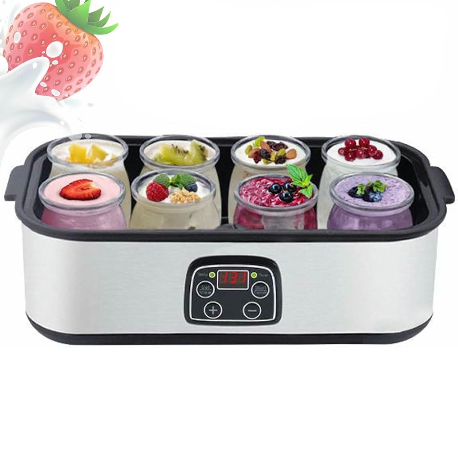 Yogurtera Automática con Control De Temperatura Y Tiempo Ajustable, con 9 Tarros De Cristal De 170ml, para Yogur Y Pan