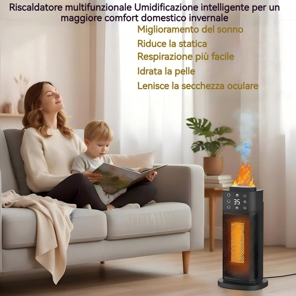 2000W Stufa Elettrica Basso Consumo,Termoventilatore in ceramica silenzioso, con riscaldamento a 3 livelli, funzione timer, doppio utilizzo per caldo e freddo, protezione da surriscaldamento e