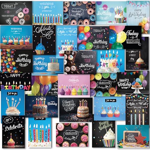 120 Birthday Cards Bulk- Happy Birthday Cards with Envelpoes,30 Unique
