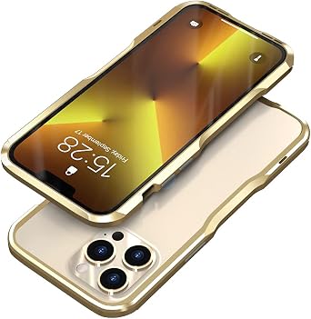 iPhone 13 Pro Max Aluminum Alloy Bumper Anti-Collision Metal Frame TPU Soft Inner Lining with Lanyard Hole Metal case for iPhone 13 Pro Max 6.7 inch iPhone13Promax, Gold