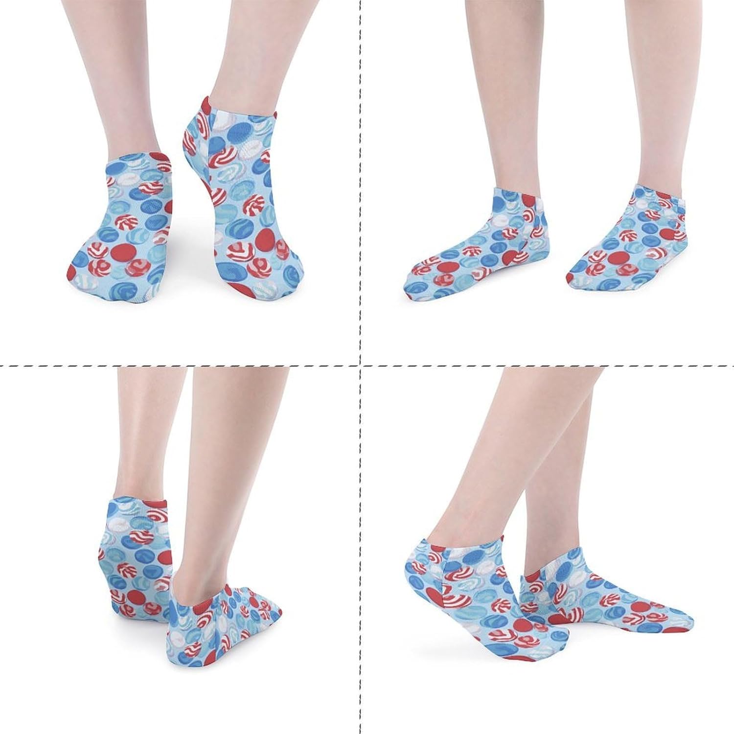 Circular Candy Candies No Show Ankle Socks Low Cut Non Slip Flat Boat Line 5 Pairs Set