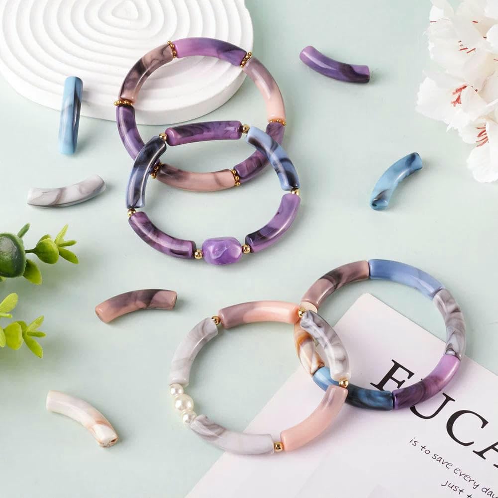 Aproximadamente 300 piezas/500 g de cuentas de tubo curvadas gruesas de imitación de piedras preciosas acrílicas para hacer pulseras y pendientes (color ciruela)