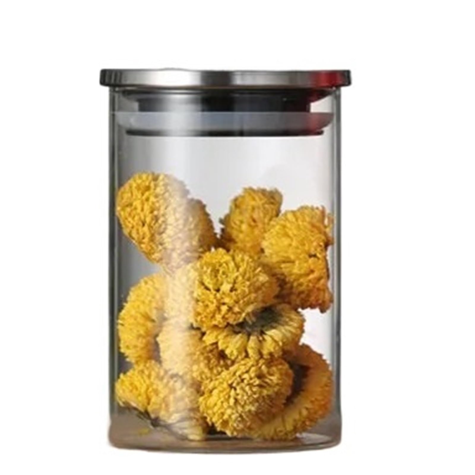 LSNNMU 2pcs Glass Canister Stainless Steel Cover Spice Jars Storage Tank Coffee Bean Dried Fruit Food Containers Kitchen Accessories For Preserving(65x100mm)