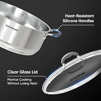 SUNHOUSE - 5.5 Quart Steamer Pots With Lid 2-Tier Multipurpose Stainless Steel Steaming Pot Cookware With Handle For Vegetable, Dumpling, Sauce, Food - Triple Bottom, Measurement Line