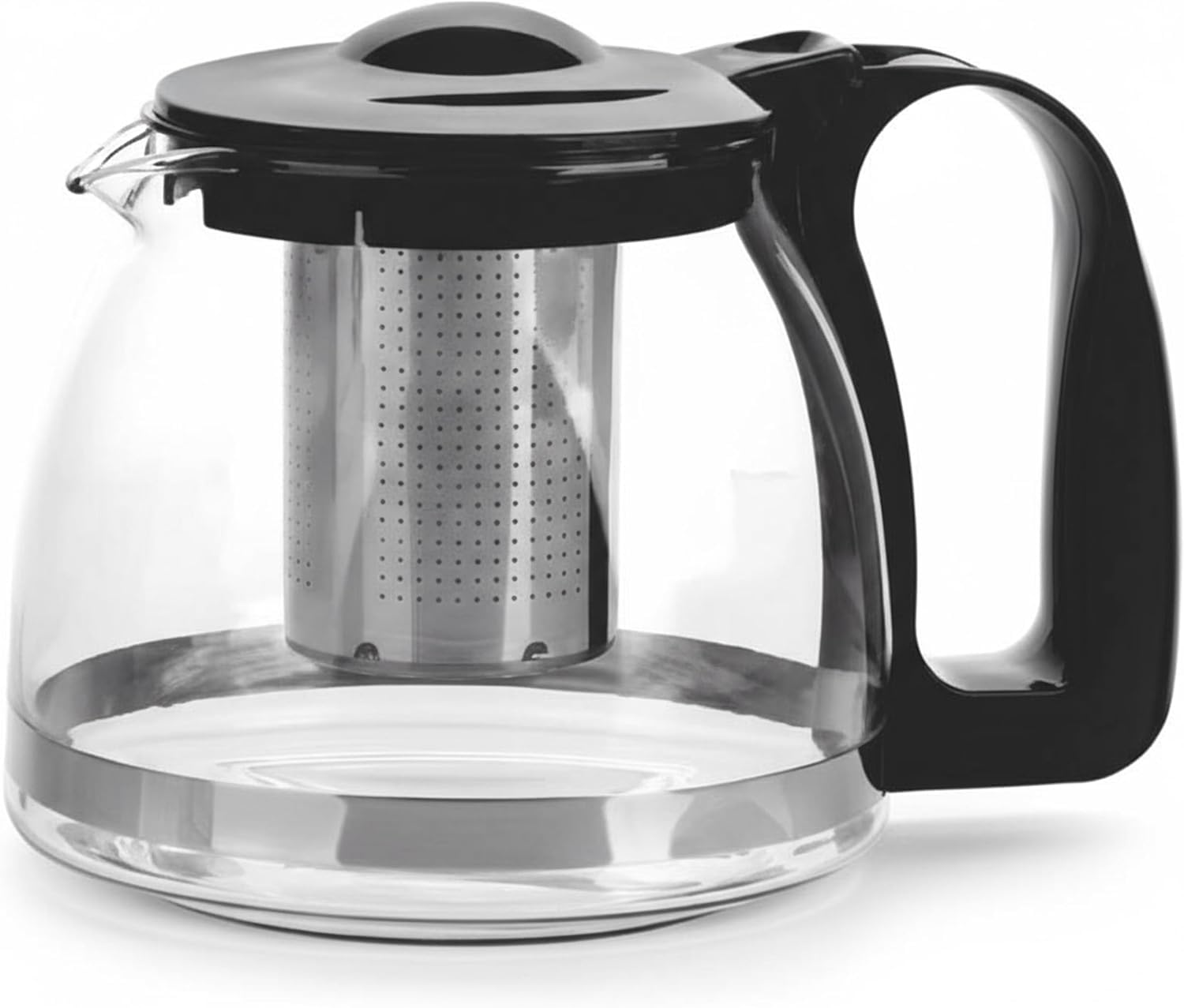 VIVIANA Teekanne Glas – Mit Edelstahl-Teesieb, Sodaglas, Schwarzer Griff, Spülmaschinenfest, für losen Tee, Tropffreier Ausguss (1250ml)