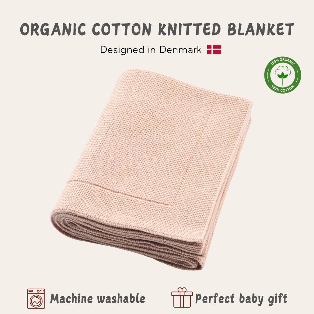 Knitted Organic Cotton Baby Blanket- Swaddle Blanket, 30" x 40" Soft Receiving Blanket for Newborn (Blush Ultra-Soft) - Image 3