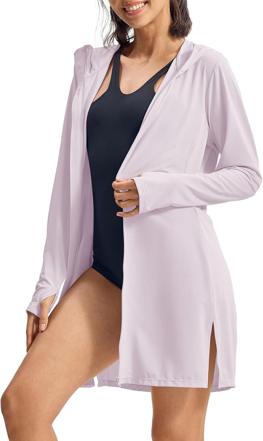 Rdruko Women's Swimsuit Cover Ups, UPF50+ Long Sleeve Beach Vacation Bathing Suit SPF Zip Hooded Shirts Lightweight Quick Dry