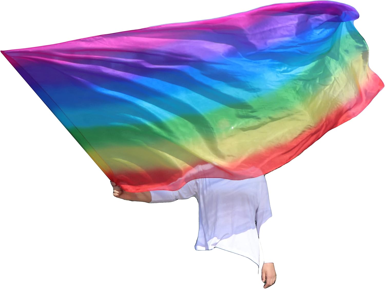 Winged Sirenny 70" Silk Worship Flags with Flex Rods, Handpainted Feather Light Fluid Translucent Silk Banner (Mermaid Dream)