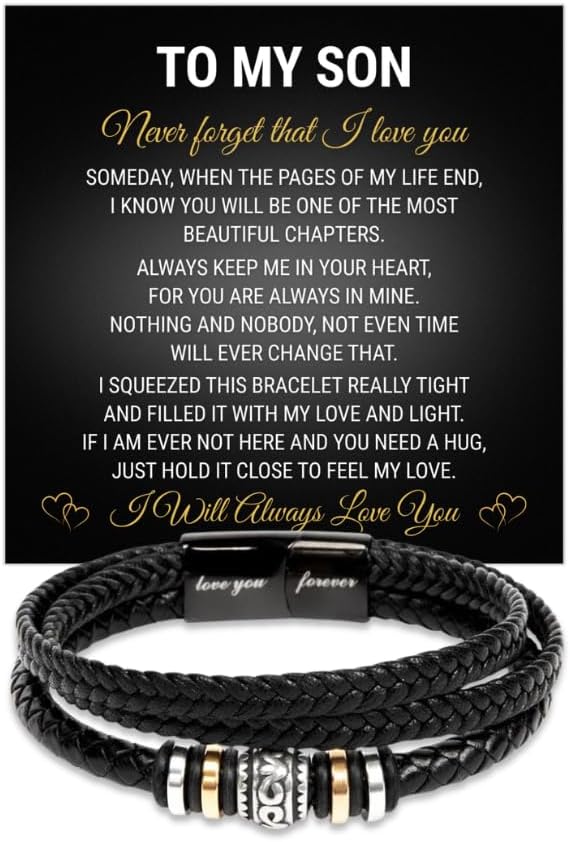 To My Son - Love You Forever Bracelet Jewelry with Heartfelt Message Card for Birthday, Graduation, or Christmas, Meaningful Gift from Mom and Dad