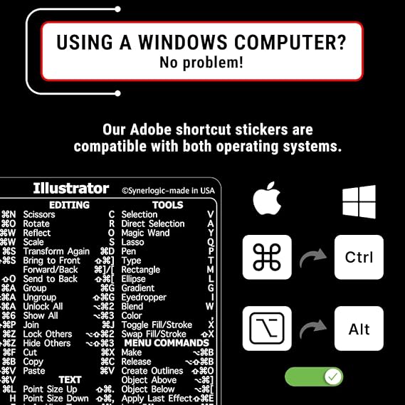 Synerlogic for Adobe Illustrator Quick Reference Keyboard Shortcut Sticker for Any MacBook or Windows PC (Clear-White)