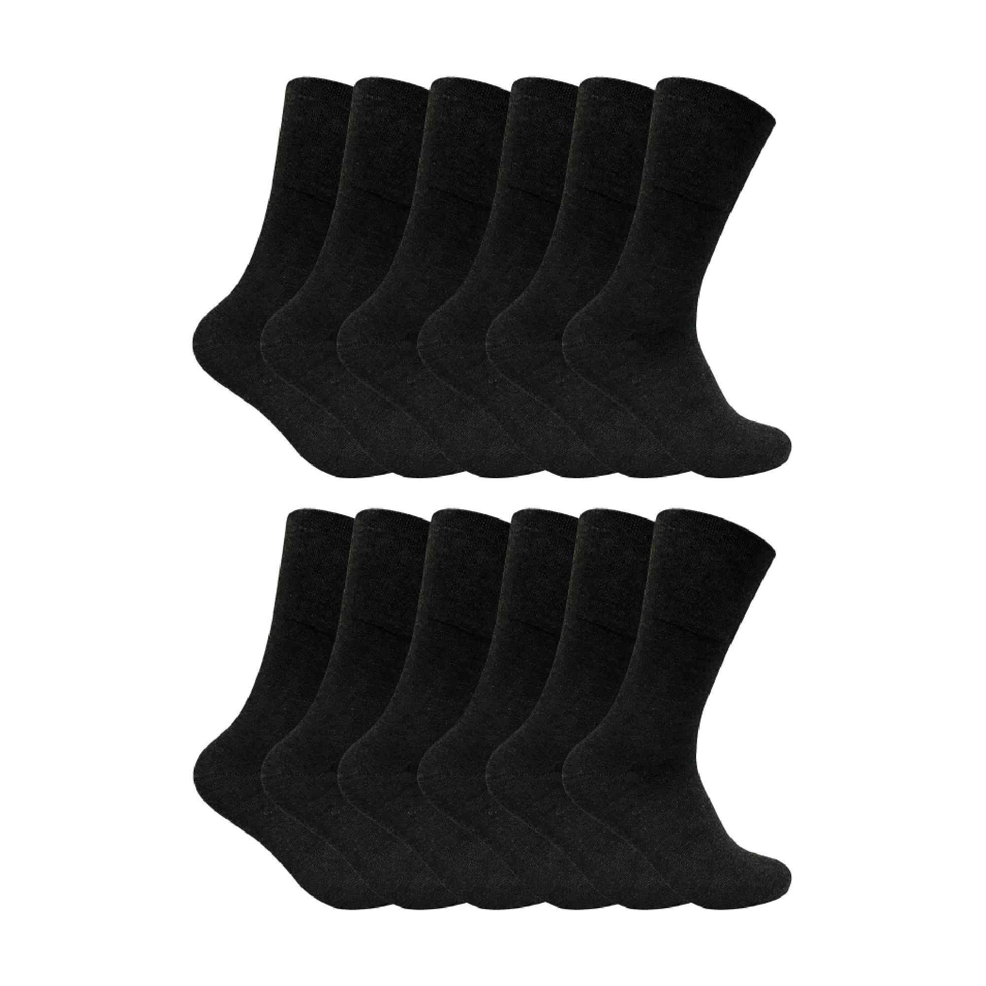 Sock Snob 12 Pairs Thermal Diabetic Socks - Non Elastic, Viloft, Mens UK Size 6-11, Black