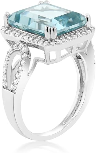 Miniatura 5 de Gem Stone King Anillo para mujer de plata de ley 925 con aguamarina simulada 500 quilates corte esmeralda 0472 x 0394in disponible en tallas 5 6 7 8