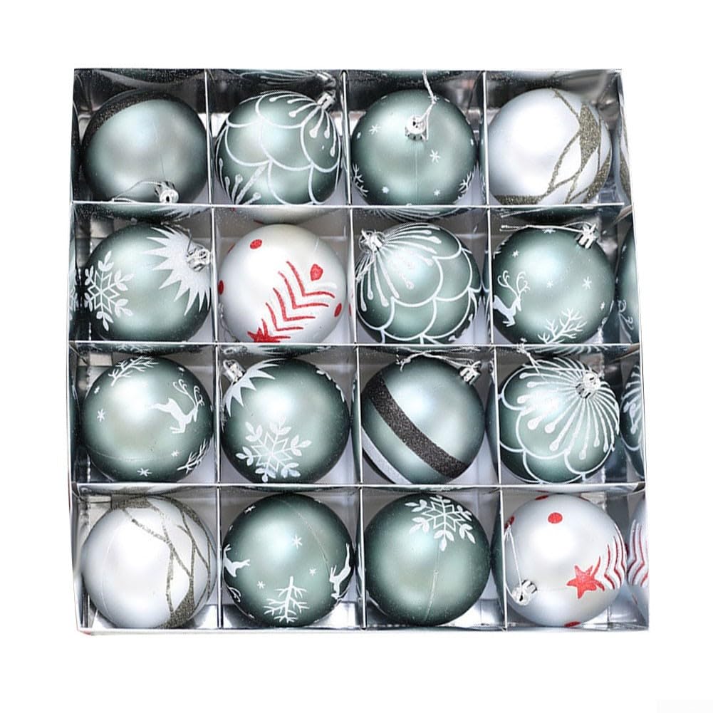 DAZZLEEX Lot de 16 décorations à suspendre en plastique pour sapin de Noël - 8 cm - Boules décoratives colorées avec crochets pour décoration festive intérieure ou extérieure, mariages, fêtes et