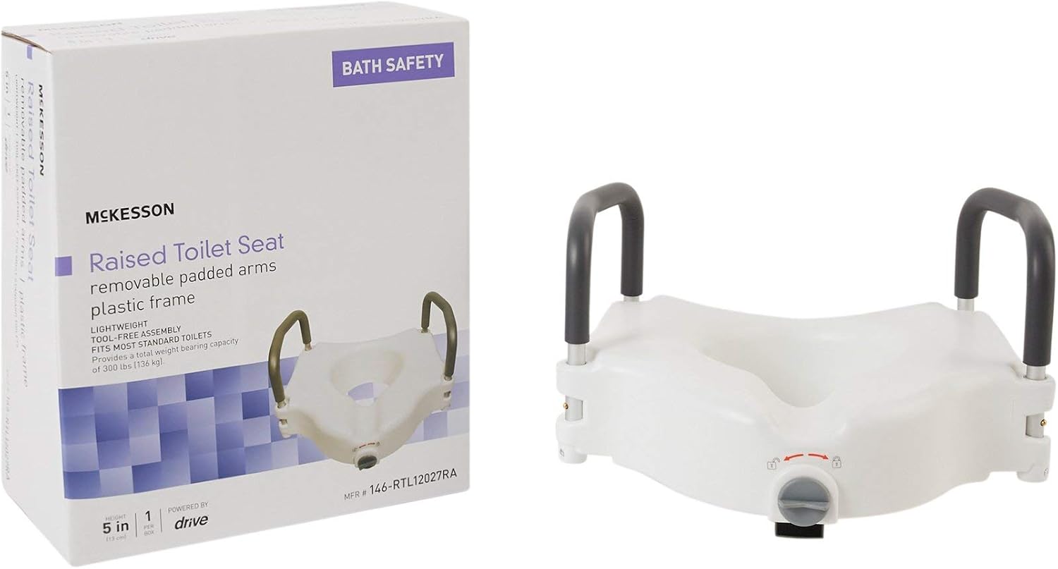 McKesson Raised Toilet Seat with Removable Padded Arms, Lightweight