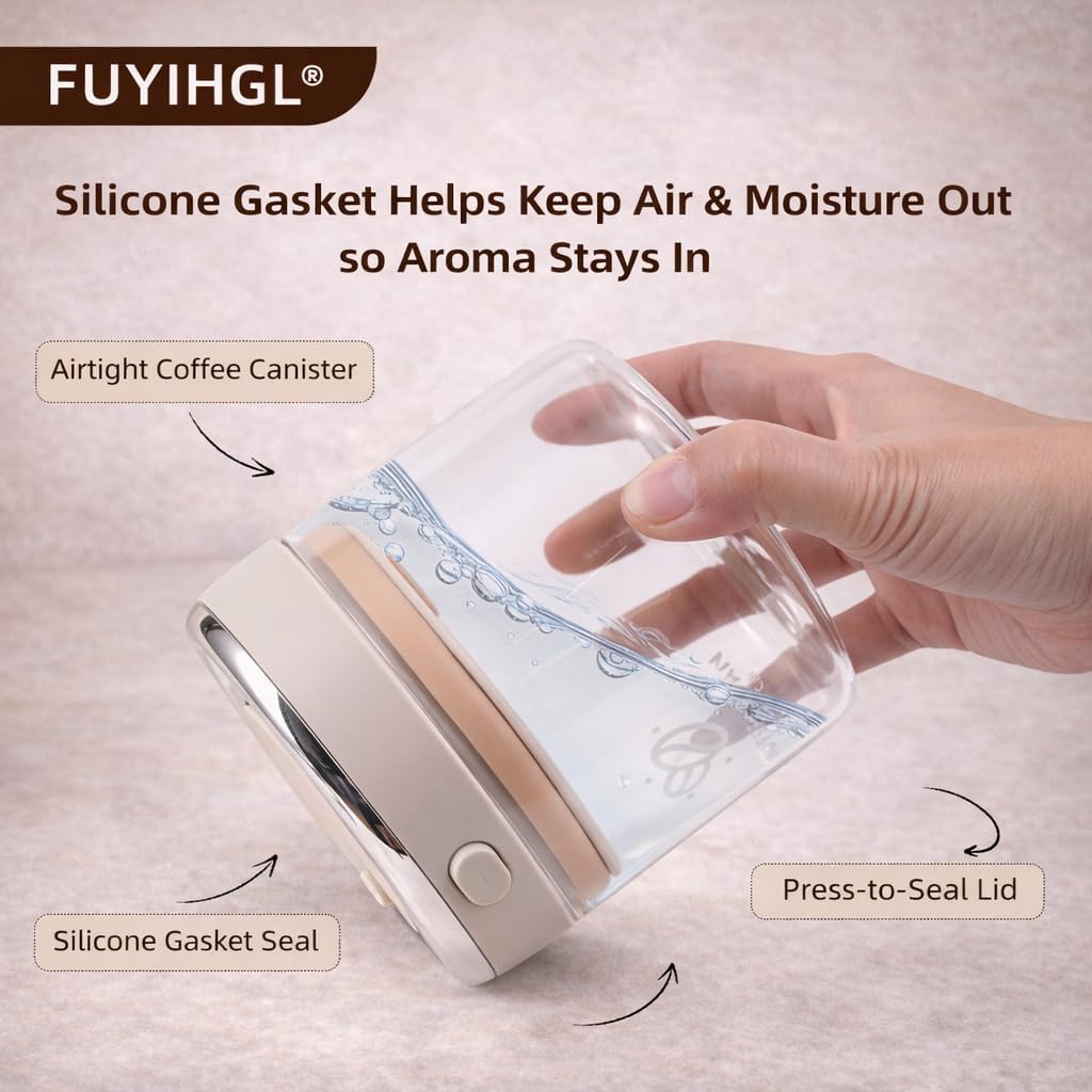 FUYIHGL® 2PCS Glass Coffee Bean Storage Canister with One-Way CO2 Valve | 17oz Small Airtight Container with Date Tracker Lid – Degassing Jar with 2 Shell Scoops (15ml/30ml) for Coffee Bar Tea Nuts