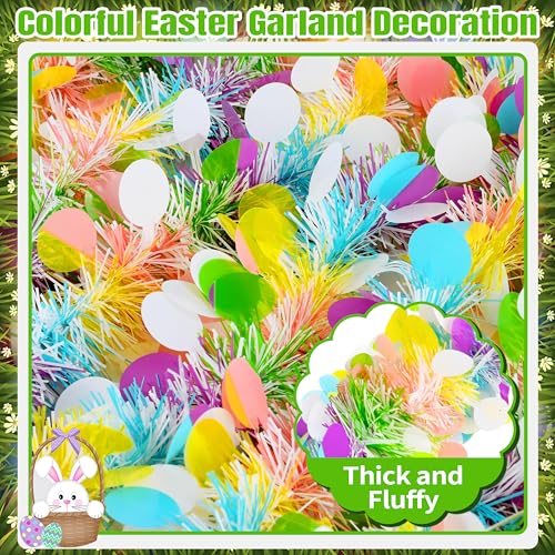 Image of 50FT Easter Tinsel Garland, Colorful Egg Tinsel Garland with Confetti, Twist Streamers for Tree Door Stairs Mantel Decoration, Hanging Oranment Party Supplies Outdoor Indoor Home Decor