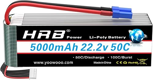 HRB 6S 5000mAh Lipo Batería EC5 Soft Case 50C 100C 22.2V RC Lipo Batería Compatible para RC Quadcopter Avión 500 600 Helicóptero Coche Camión
