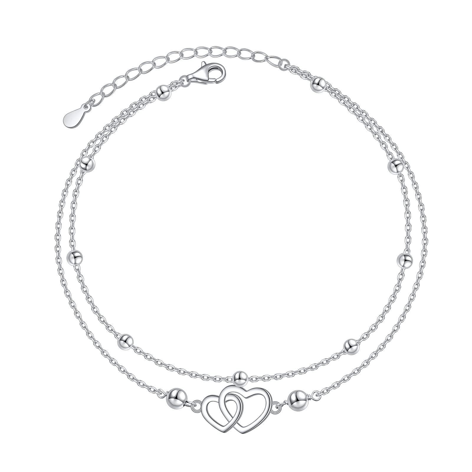 Cavigliera da donna in argento sterling 925, con ciondolo a forma di cuore, per donne e ragazze, classica, regolabile, per donne e ragazze