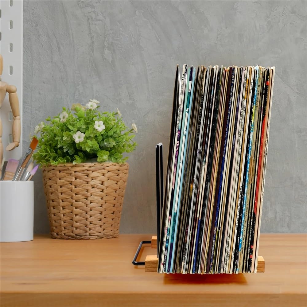 Scaffale per CD, supporto per LP in legno, supporto da tavolo per dischi in vinile e CD, organizer decorativo per la casa e scaffale per dischi e oggetti da collezione