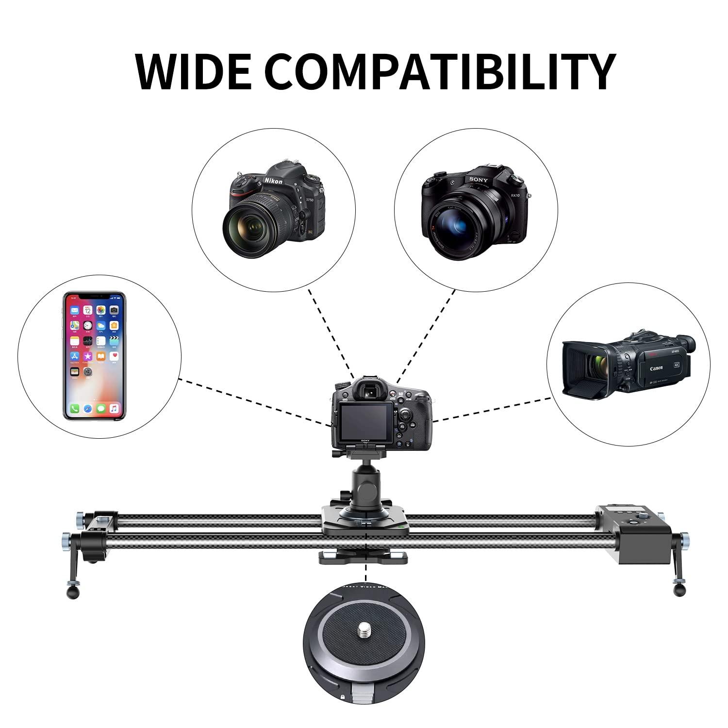 GVM 80cm motorisierter Kamera Slider, Kohlefaser Fotografie Kameraschiene mit APP Steuerung, Stabilising Schieberegler mit Zeitraffer Videoaufzeichnung und Fokus Tracking für DSLR Kameras