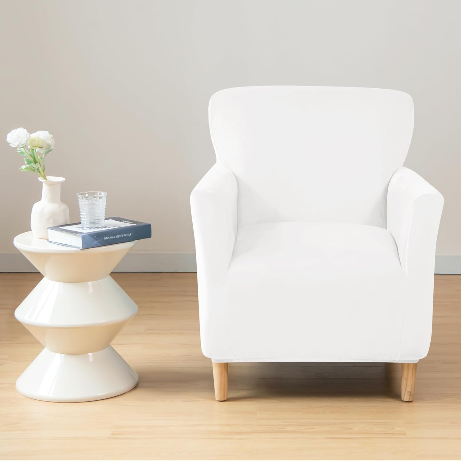 Stretch Chair Covers Banquet Armchair Slipcovers Luxury Velvet Armchair Sofa Covers Chair Slipcover Anti-Slip Furniture Protector for Living Room Friendly for Kids Pets (White)
