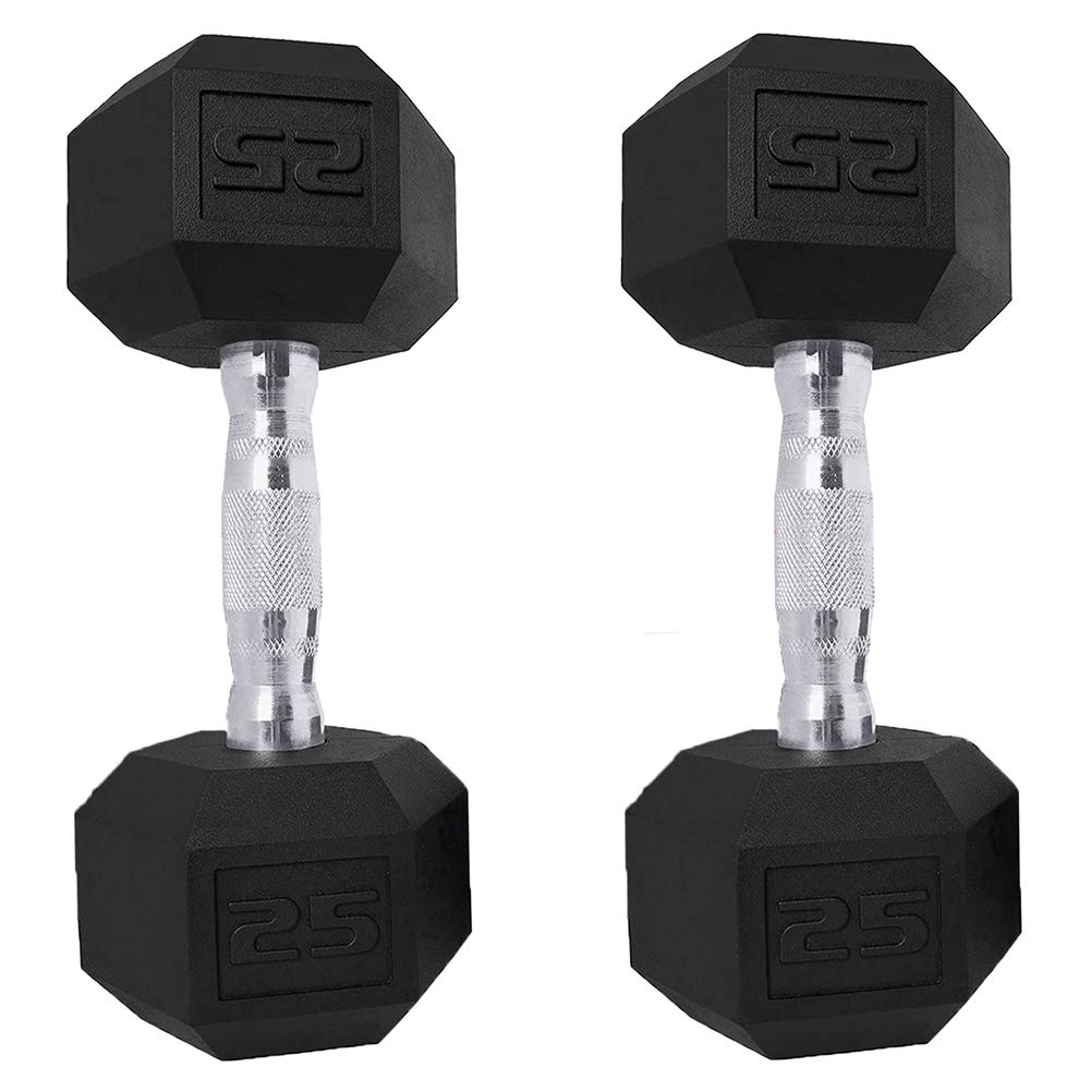 Saorzon Dumbbells Set of 2 Exercise Fitness Dumbbell for Home Gym Free Weights Hand Hex Dumb Bells Black 25LB