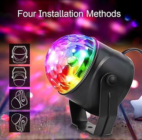Miniatura 3 de Lancoon Luz de bola de discoteca activada por sonido, luces de fiesta de DJ, luz de escenario de baile, luz colorida RGB 7 modos, lámpara