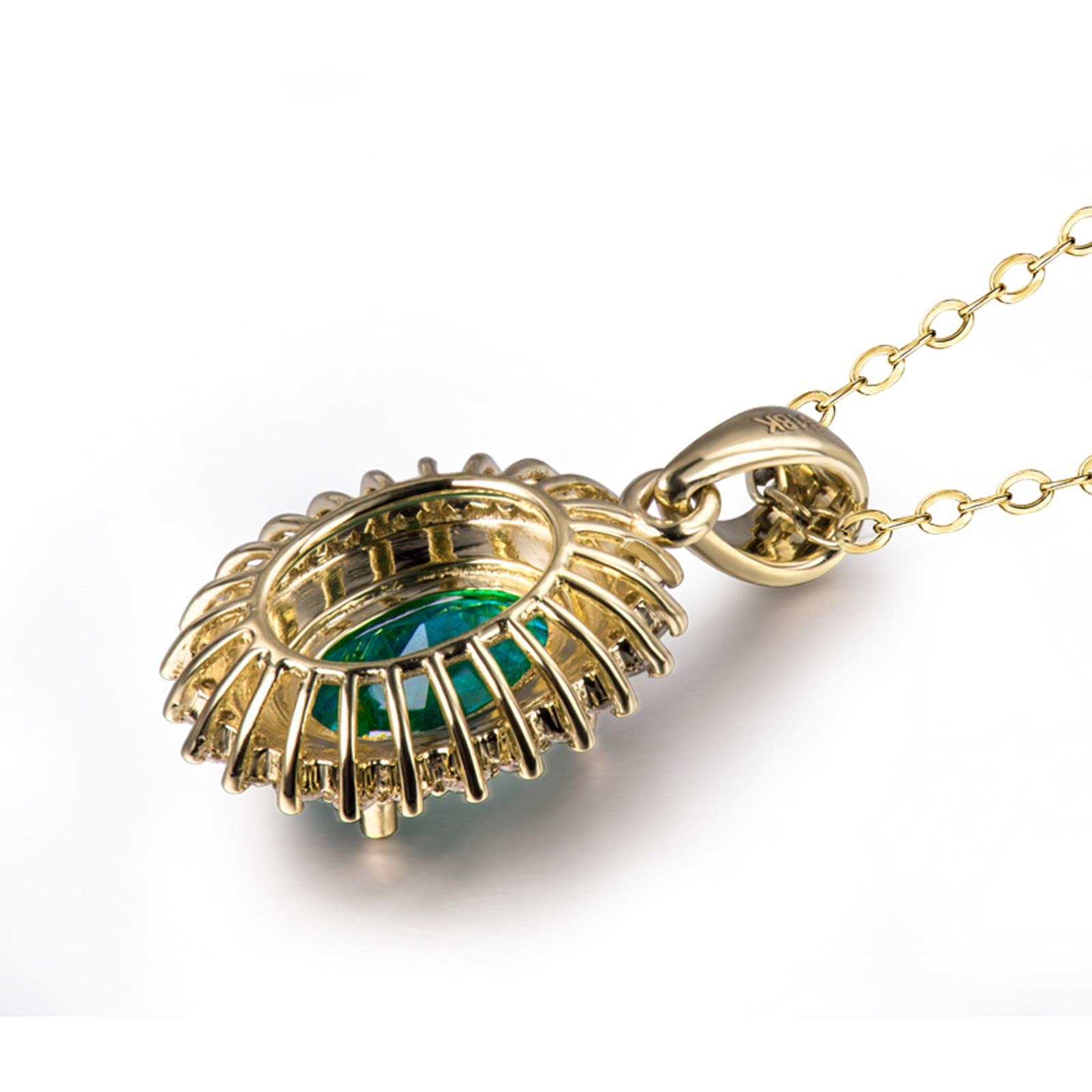 Daesar Halskette 750 Gold, Kette Damen 45CM mit Anhänger Sonnenblume mit 1.2ct Oval Smaragd Hochzeit Halskette Gold mit Diamant