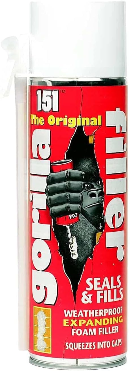 Gorilla Filler Weatherproof Expanding Foam Filler, Seals & Fills, Squeezes into Gaps, Easy to Clean, Ideal Solution to Large Cracks and Holes, 500ml (1 Pcs)