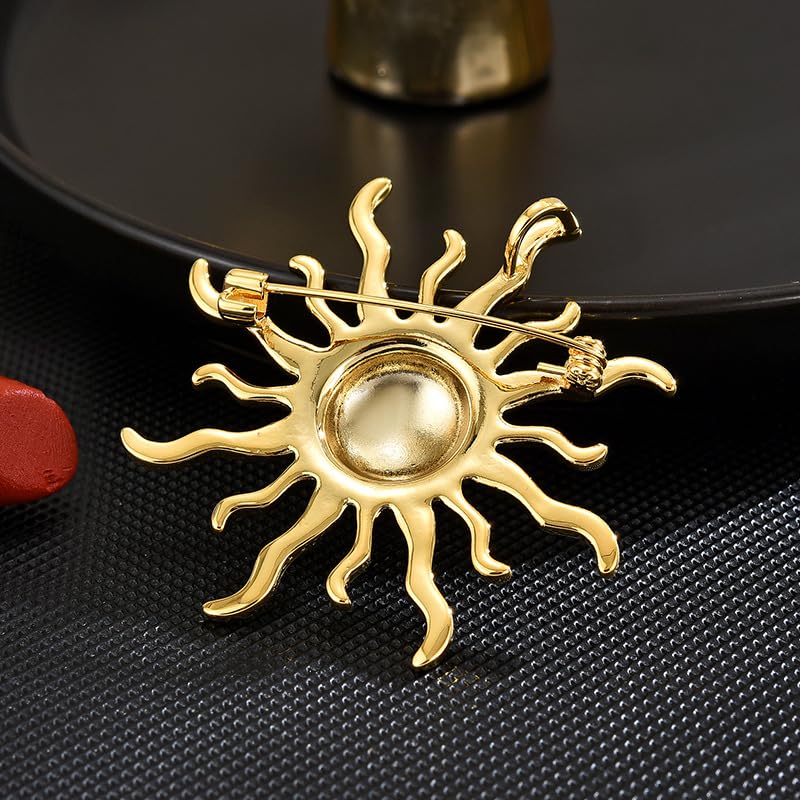 Image of Gold-Tone Sun Brooch Pin Vintage Round Sun flower Broach for Shirt Decorations Wedding Bouquets Jewelry