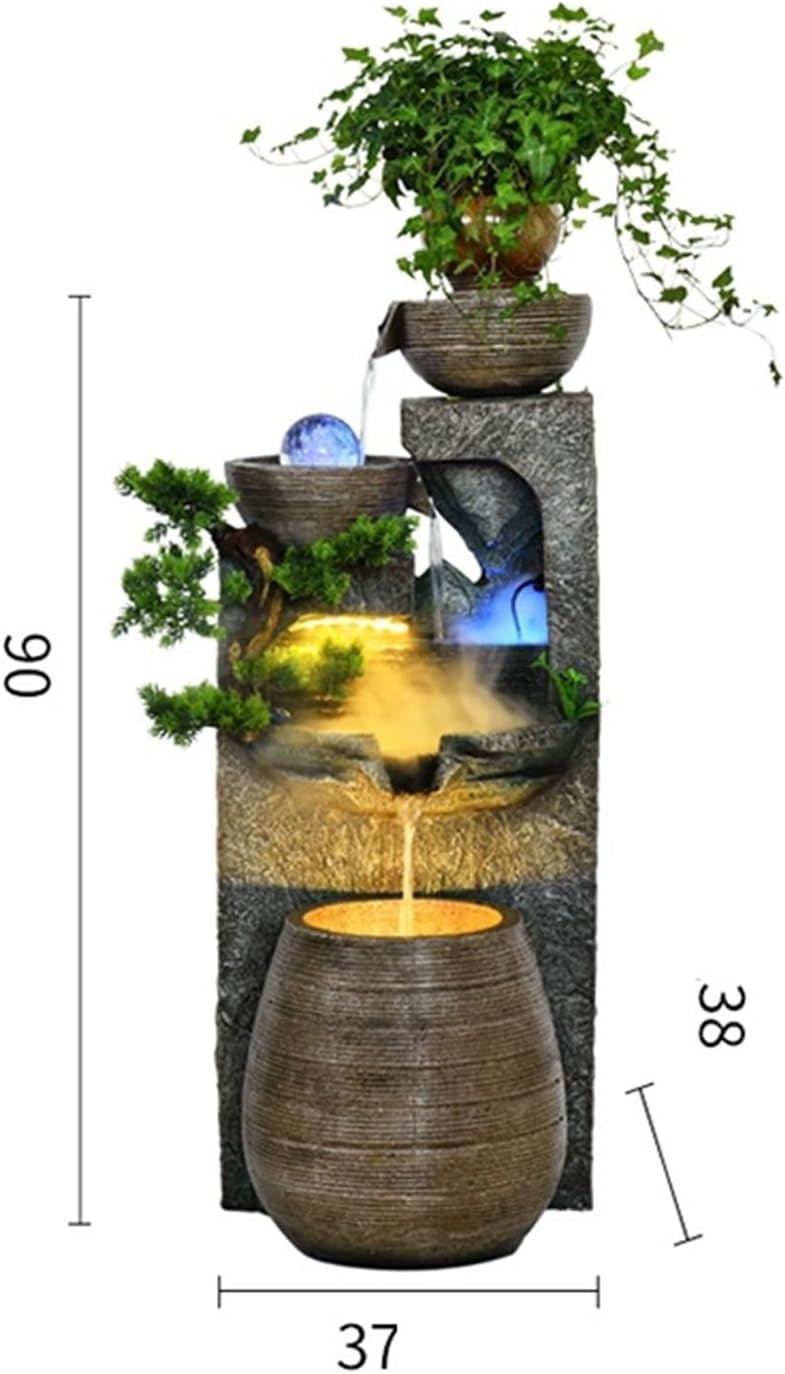 FKEE55UED Standing Waterfall Water Fountain Decoration, Living Room Indoor Circulating Water Floor Decoration, Courtyard Balcony Landscape Rockery Fountain Landscape Floor Fountain