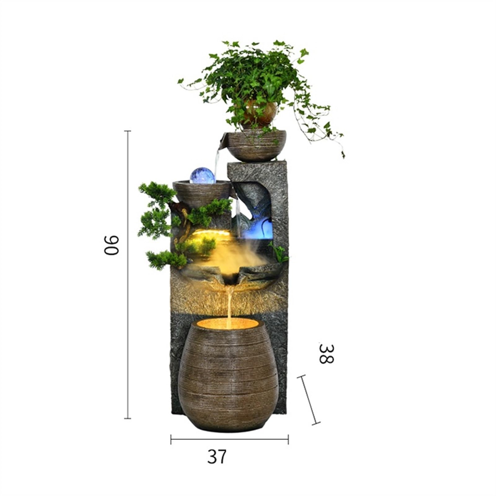 Jingzai202405 Indoor Floor Fountain Water Fountain Decoration, Living Room Indoor Circulating Water Floor Decoration, Courtyard Balcony Landscape Rockery Fountain Landscape Water Fountain