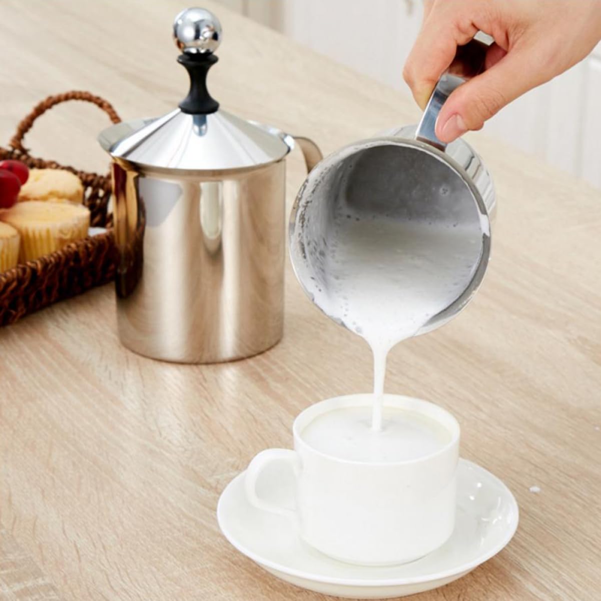 OUNONA 800cc Batidora Leche Espumador De Leche Manual Duradero Resistente Al Calor Para Hogar y Cafetería