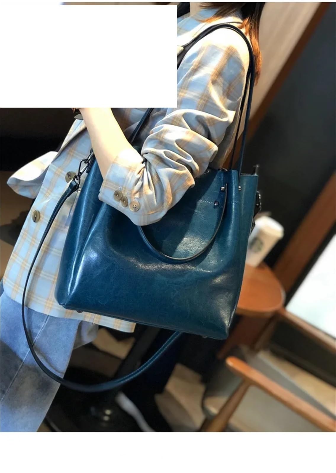 Bolso bandolera grande informal de piel for mujer, tipo cubo, gran capacidad Para Viajes Compras Trabajo Citas