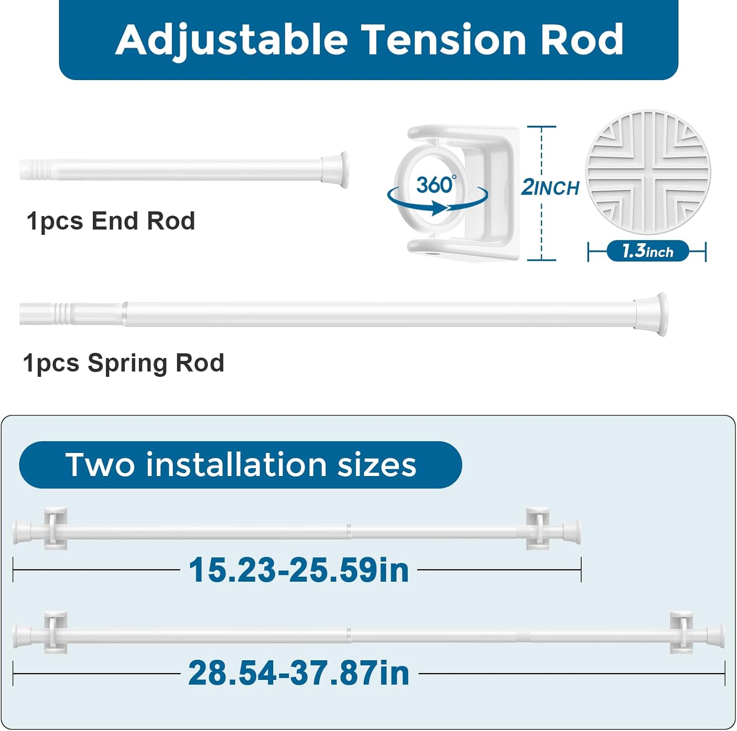 4PCS White Tension Curtain Rod 18-36 Inch Adjustable Curtain Rod No Drilling Tension Rods Small Spring Tension Curtain Rods, for Windows, Door And Closet. (With 4 Set Rod Holders)