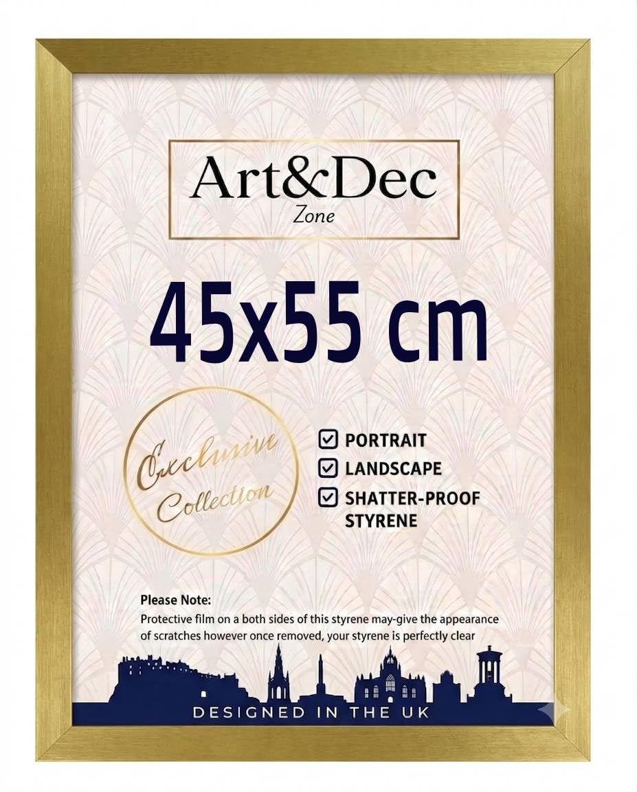 Art & Dec Zone® Modern Gold Picture Frame 45x55 cm – MDF Wood Finish, High-Clarity Shatter-Proof Acrylic Cover for Posters and Artwork