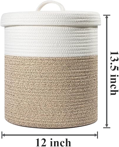 Vista 3 de Yimi's Dream Cesta de almacenamiento con tapa, cesta mediana de cuerda de algodón con tapa, pequeña cesta de almacenamiento redonda para guardería