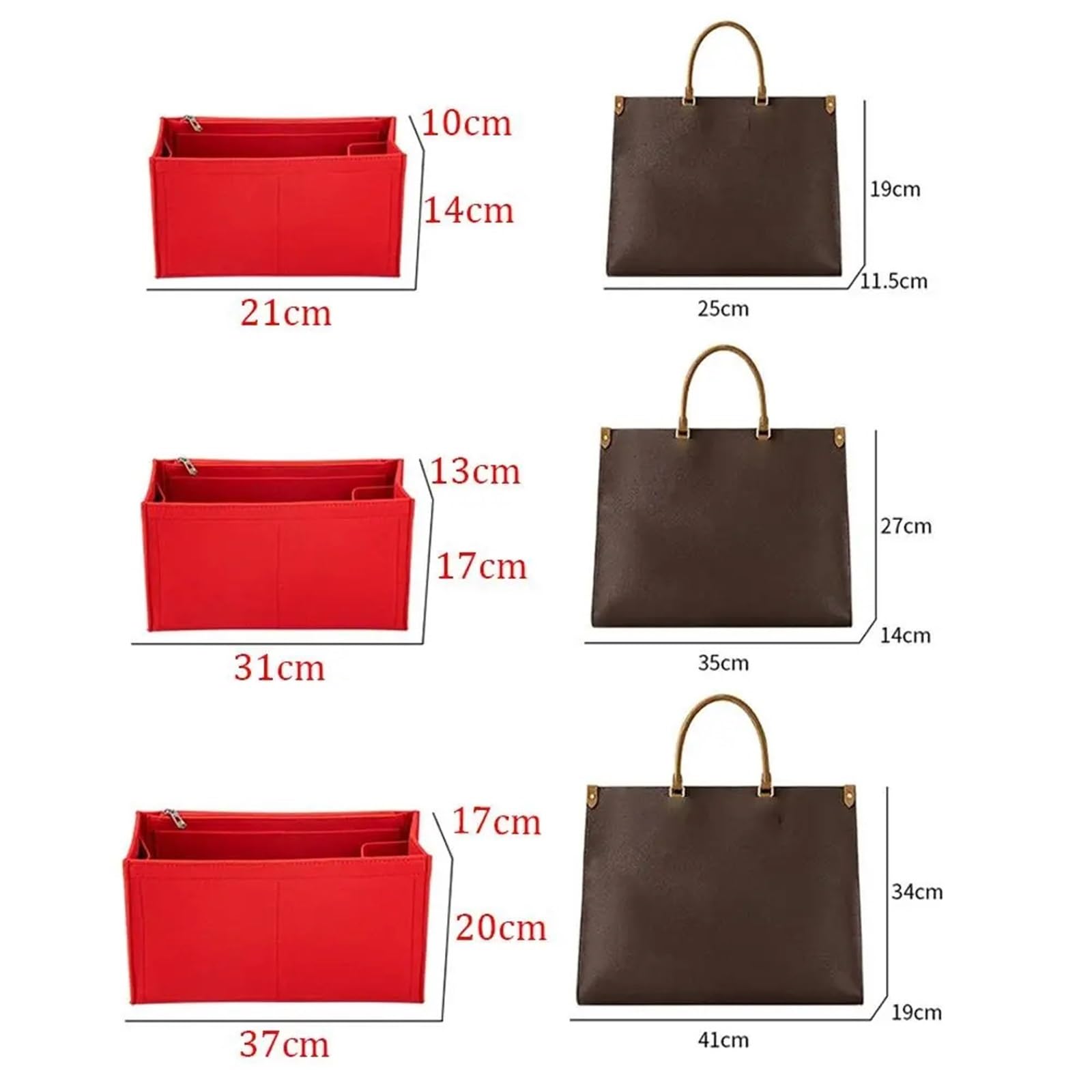 3 uds. Forro de inserción fieltro, bolsa organizadora for bolso, mano, interno for almacenamiento bolsas Para Bolso(Khaki,L)